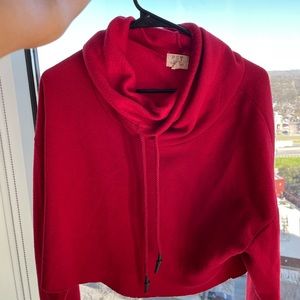 Red Cropped Sweatshirt with Cowl Neck